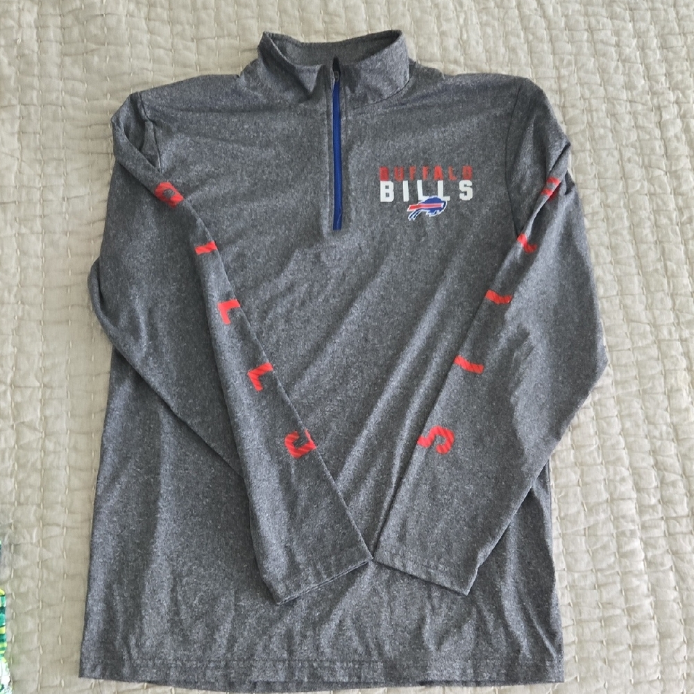 NFL Buffalo Bills Gray and Blue Team Quick Dry 3/4 Zip Pullover MENS SMALL